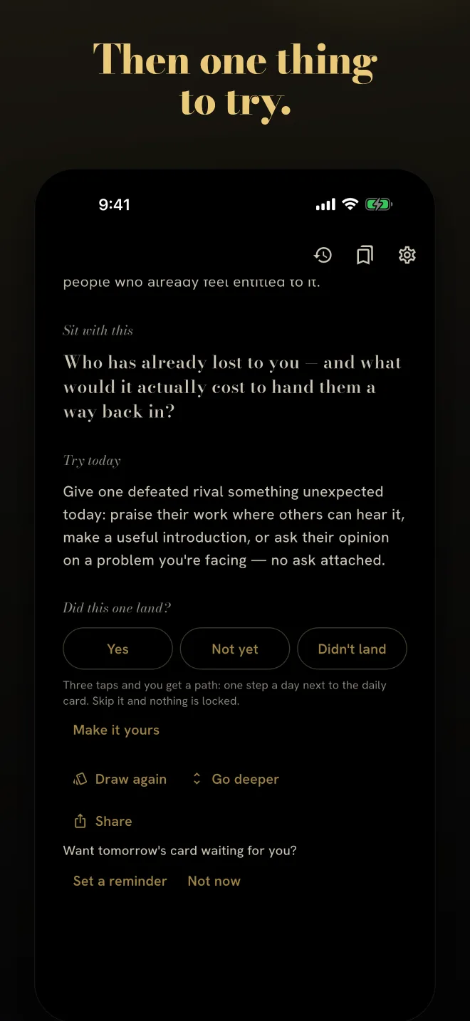 Then one thing to try. A question to sit with and a practice for today