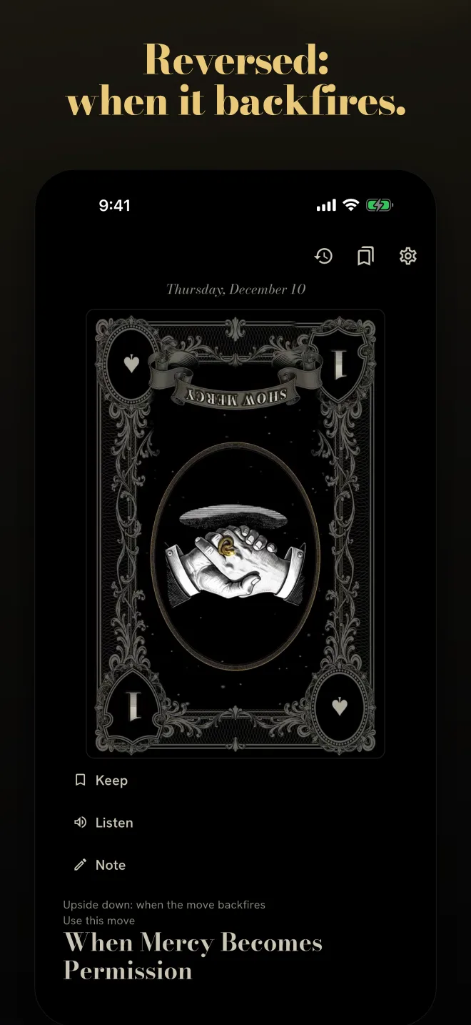 Reversed: when it backfires. A card drawn upside down